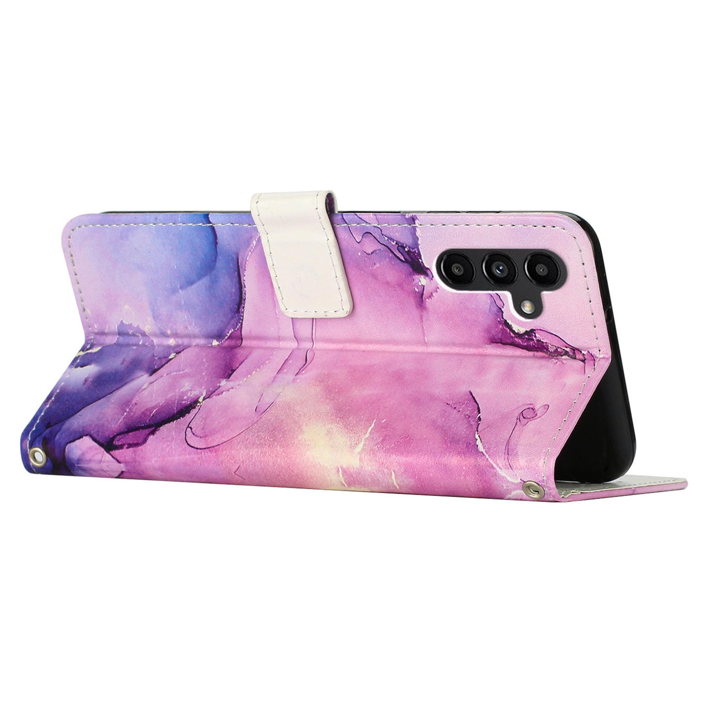 For Samsung Galaxy M14 5G Marble Pattern Flip Phone Case PU Leather Stand Wallet Cover with Strap