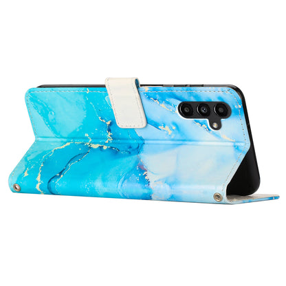 For Samsung Galaxy M14 5G Marble Pattern Flip Phone Case PU Leather Stand Wallet Cover with Strap