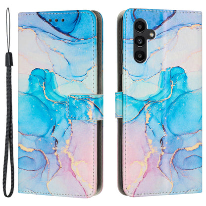 For Samsung Galaxy M14 5G Marble Pattern Flip Phone Case PU Leather Stand Wallet Cover with Strap