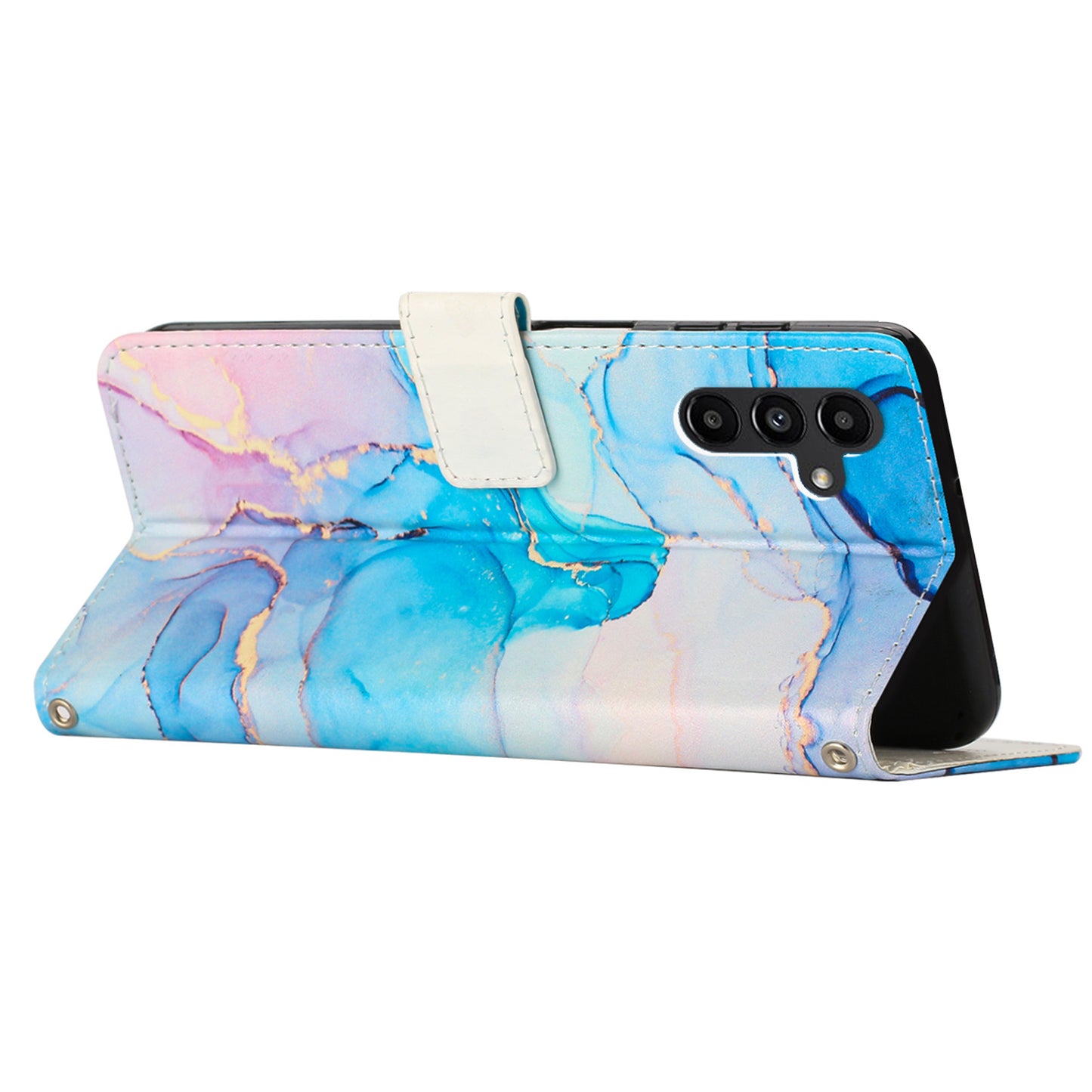 For Samsung Galaxy M14 5G Marble Pattern Flip Phone Case PU Leather Stand Wallet Cover with Strap