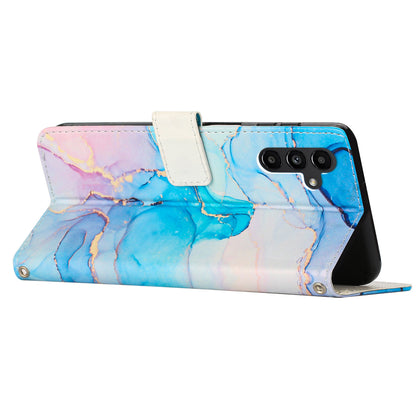For Samsung Galaxy M14 5G Marble Pattern Flip Phone Case PU Leather Stand Wallet Cover with Strap