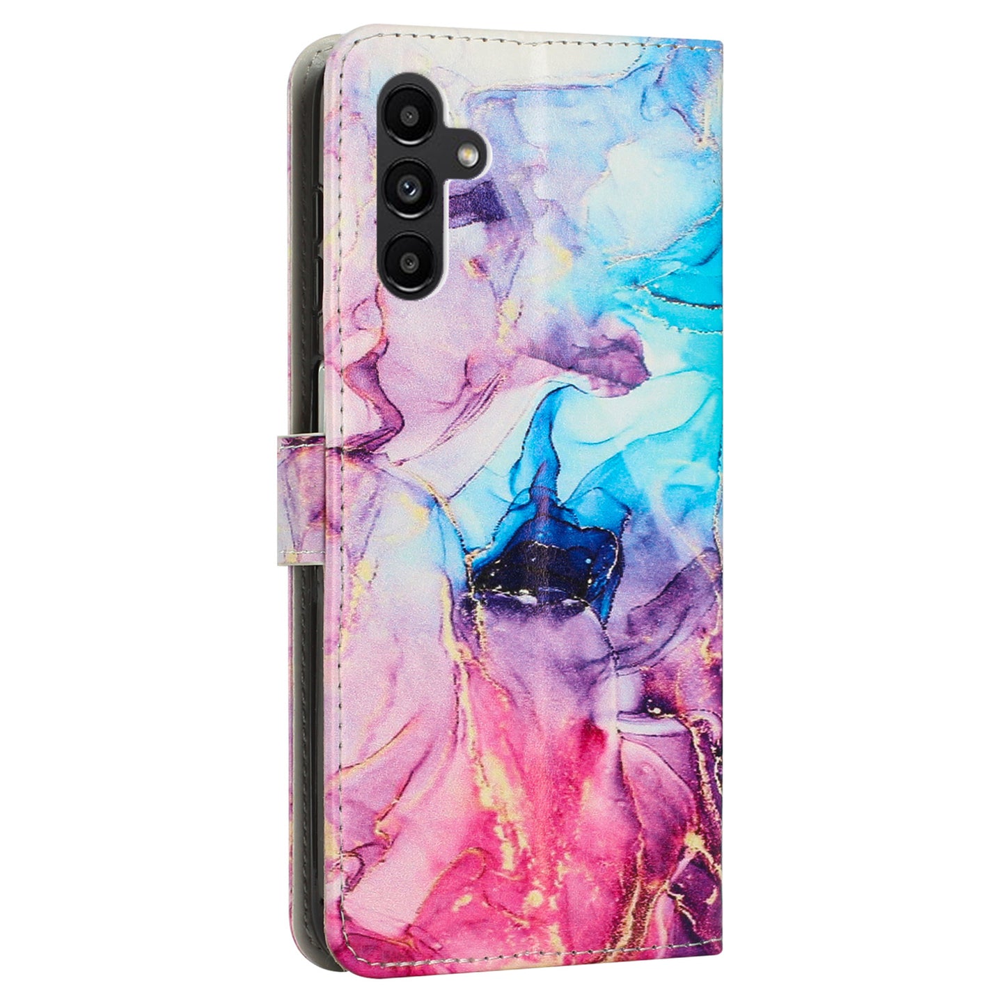 For Samsung Galaxy M14 5G Marble Pattern Flip Phone Case PU Leather Stand Wallet Cover with Strap
