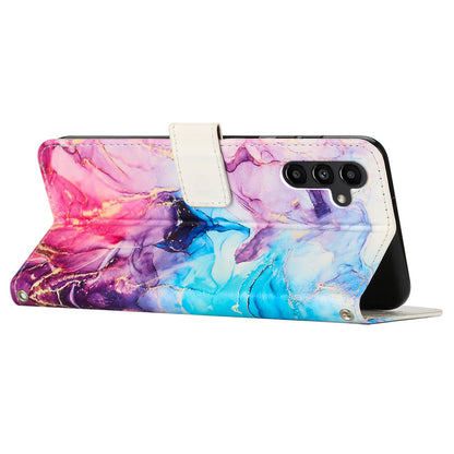 For Samsung Galaxy M14 5G Marble Pattern Flip Phone Case PU Leather Stand Wallet Cover with Strap