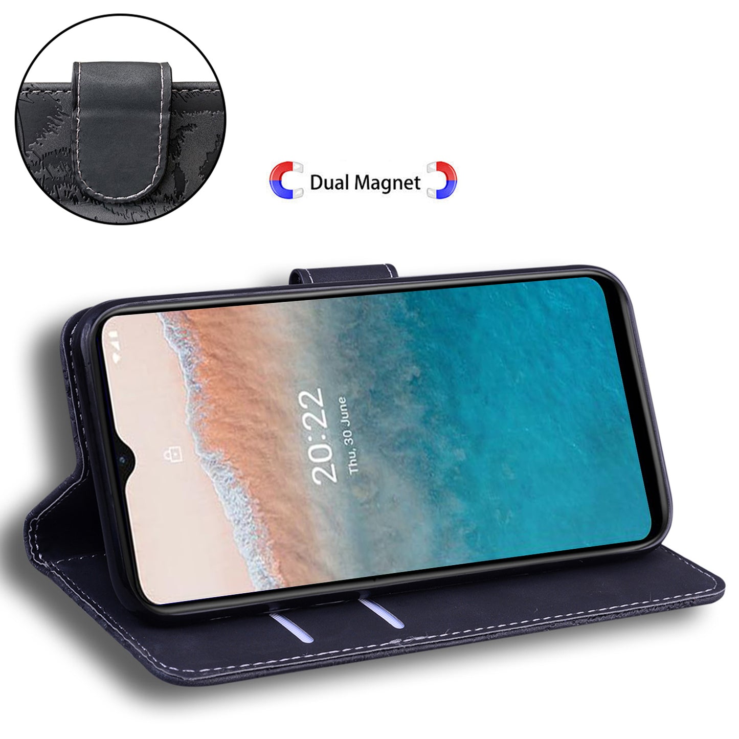 For Nokia C32 Anti-Scratch Stand Phone Cover Supporting Stand Shell Tiger Imprinted PU Leather Phone Case