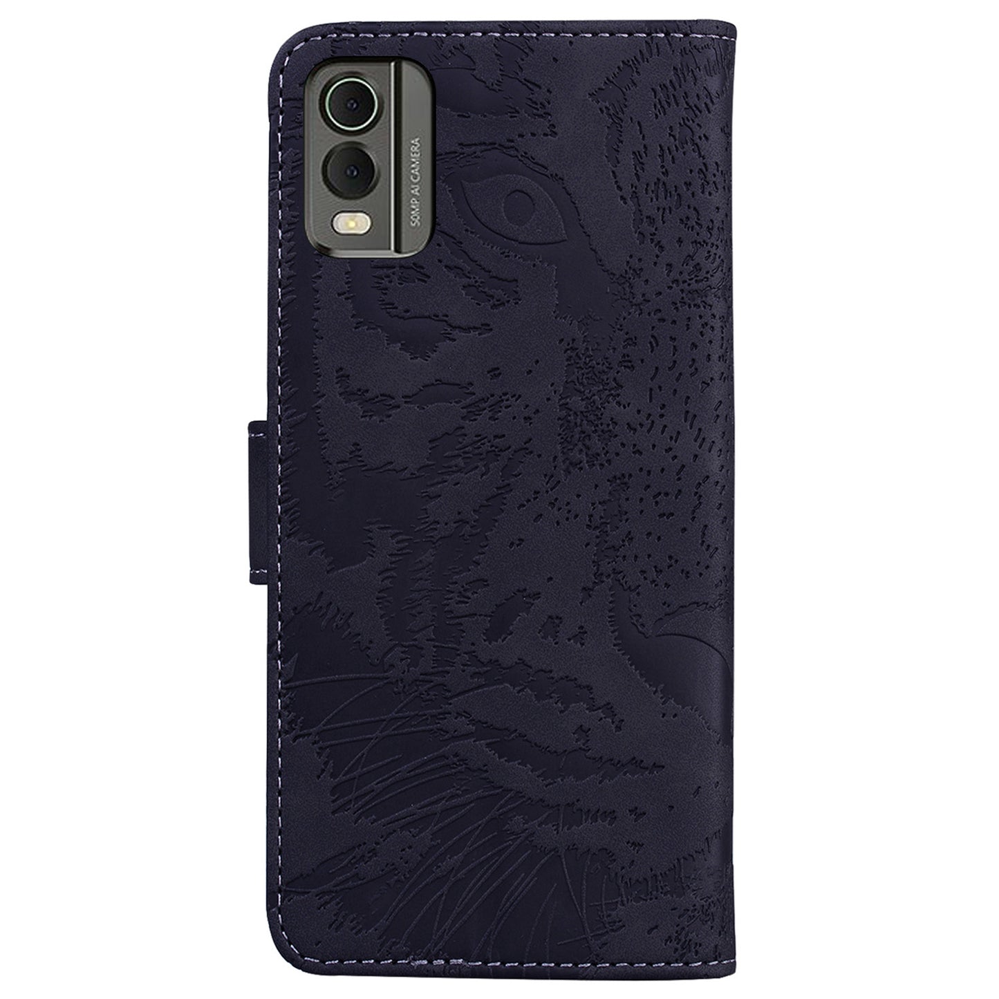 For Nokia C32 Anti-Scratch Stand Phone Cover Supporting Stand Shell Tiger Imprinted PU Leather Phone Case