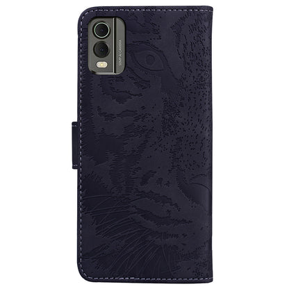 For Nokia C32 Anti-Scratch Stand Phone Cover Supporting Stand Shell Tiger Imprinted PU Leather Phone Case