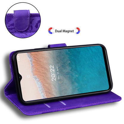 For Nokia C32 Anti-Scratch Stand Phone Cover Supporting Stand Shell Tiger Imprinted PU Leather Phone Case