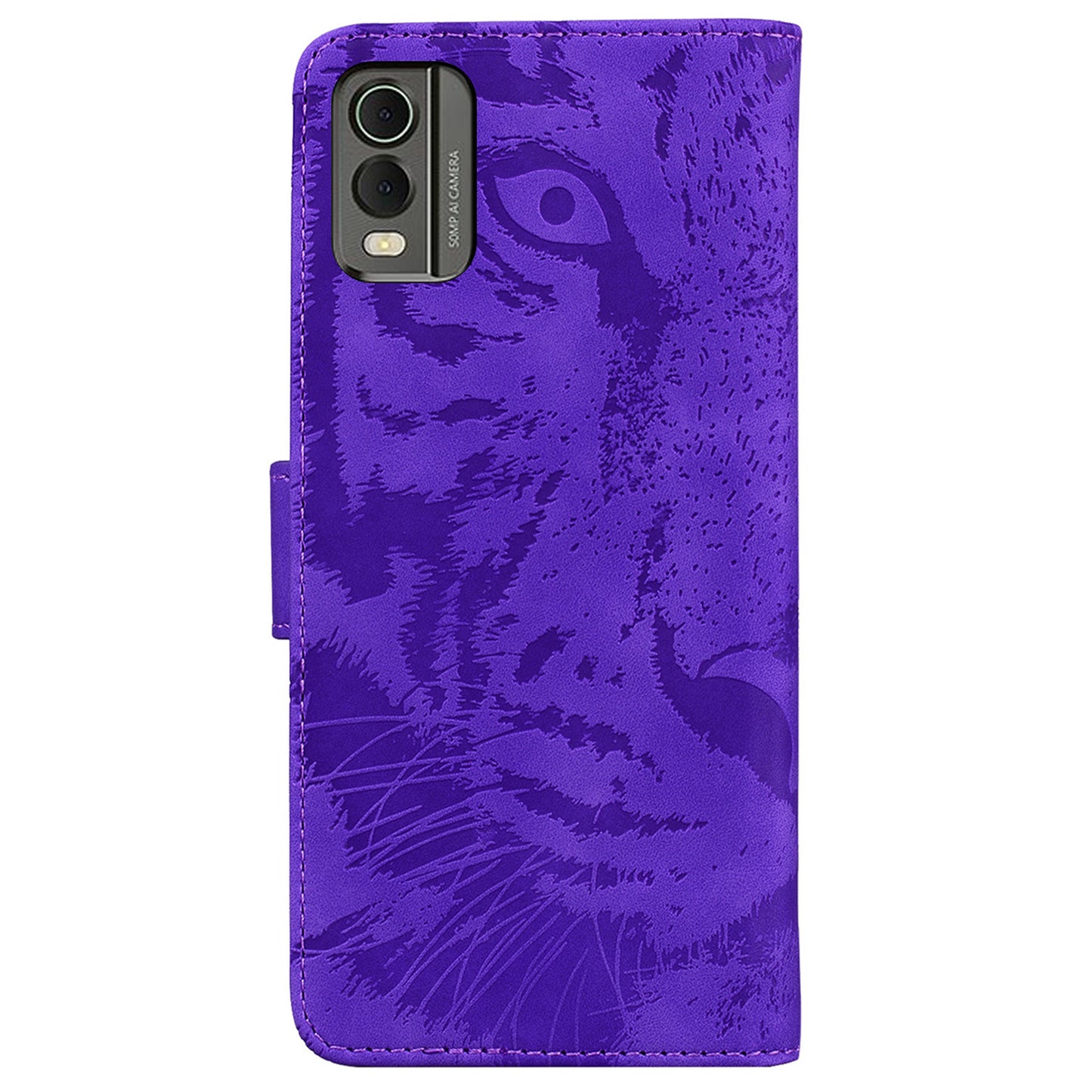 For Nokia C32 Anti-Scratch Stand Phone Cover Supporting Stand Shell Tiger Imprinted PU Leather Phone Case