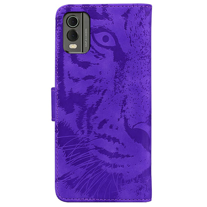 For Nokia C32 Anti-Scratch Stand Phone Cover Supporting Stand Shell Tiger Imprinted PU Leather Phone Case
