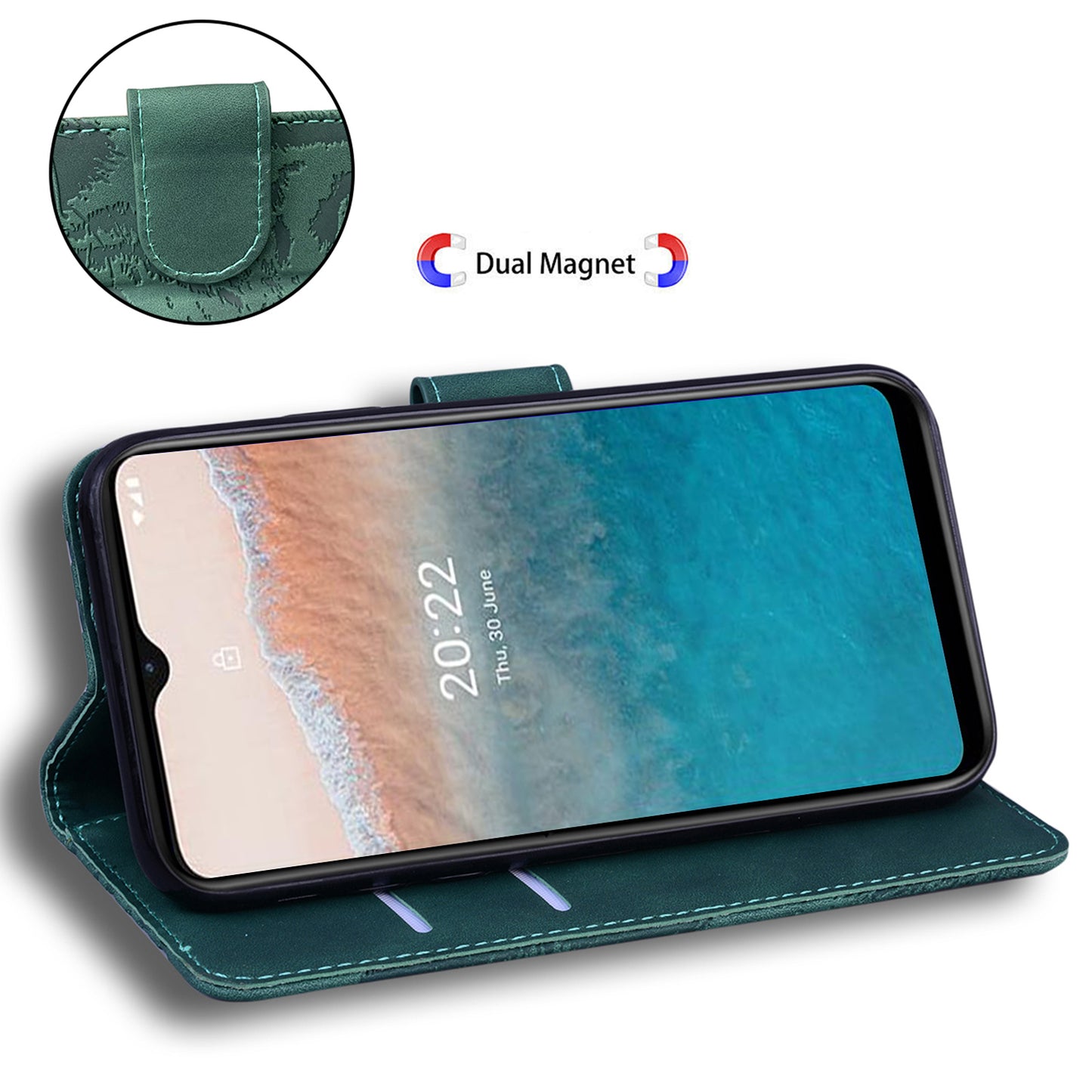 For Nokia C32 Anti-Scratch Stand Phone Cover Supporting Stand Shell Tiger Imprinted PU Leather Phone Case