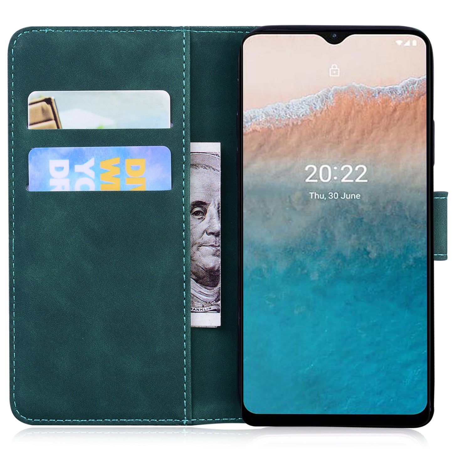 For Nokia C32 Anti-Scratch Stand Phone Cover Supporting Stand Shell Tiger Imprinted PU Leather Phone Case