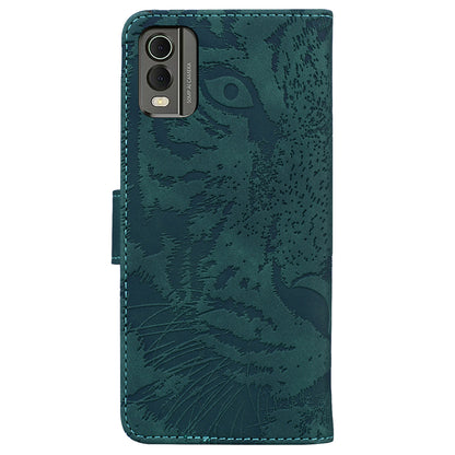 For Nokia C32 Anti-Scratch Stand Phone Cover Supporting Stand Shell Tiger Imprinted PU Leather Phone Case