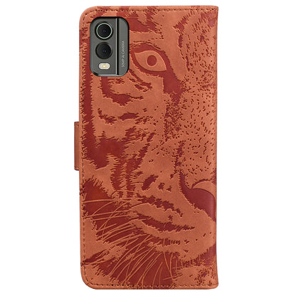 For Nokia C32 Anti-Scratch Stand Phone Cover Supporting Stand Shell Tiger Imprinted PU Leather Phone Case