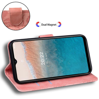 For Nokia C32 Anti-Scratch Stand Phone Cover Supporting Stand Shell Tiger Imprinted PU Leather Phone Case