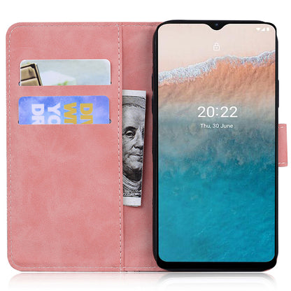 For Nokia C32 Anti-Scratch Stand Phone Cover Supporting Stand Shell Tiger Imprinted PU Leather Phone Case