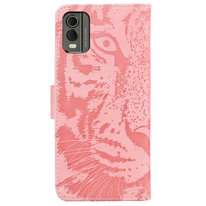 For Nokia C32 Anti-Scratch Stand Phone Cover Supporting Stand Shell Tiger Imprinted PU Leather Phone Case