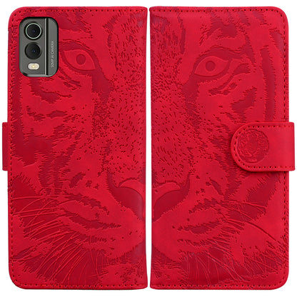 For Nokia C32 Anti-Scratch Stand Phone Cover Supporting Stand Shell Tiger Imprinted PU Leather Phone Case