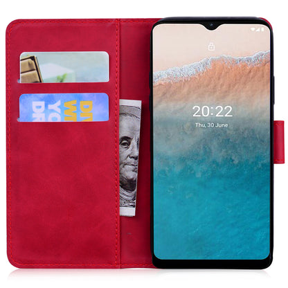 For Nokia C32 Anti-Scratch Stand Phone Cover Supporting Stand Shell Tiger Imprinted PU Leather Phone Case