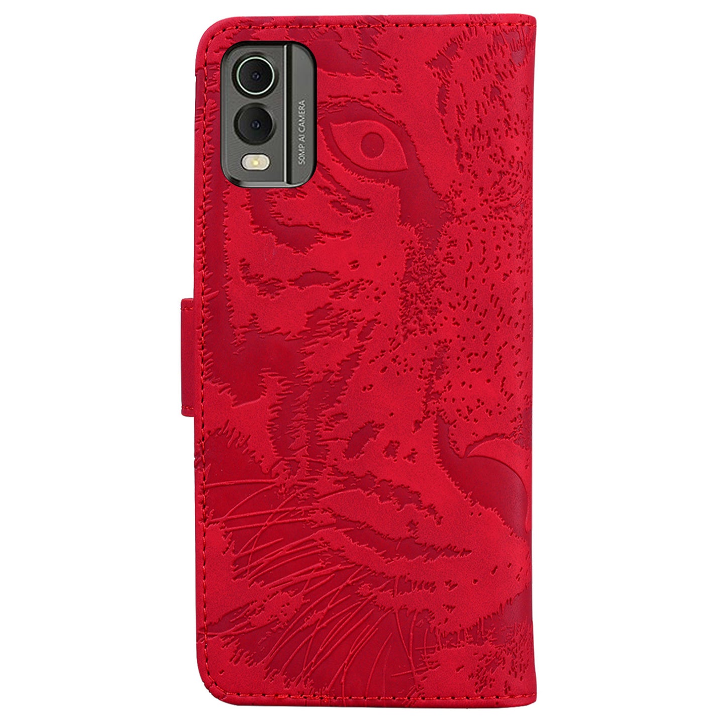 For Nokia C32 Anti-Scratch Stand Phone Cover Supporting Stand Shell Tiger Imprinted PU Leather Phone Case