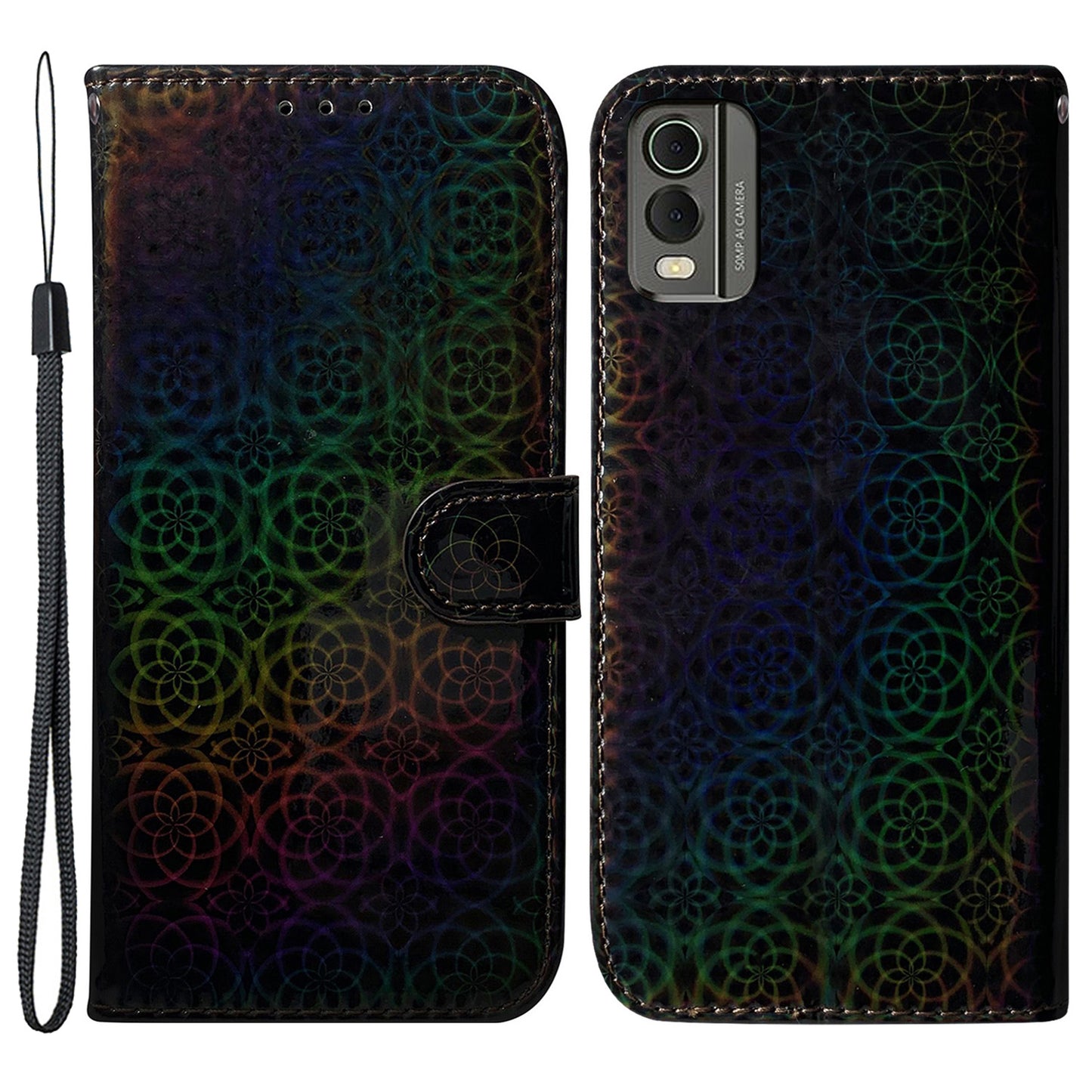 For Nokia C32 PU Leather Wallet Flip Case Dazzling Flower Pattern Folding Stand Phone Cover