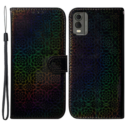 For Nokia C32 PU Leather Wallet Flip Case Dazzling Flower Pattern Folding Stand Phone Cover