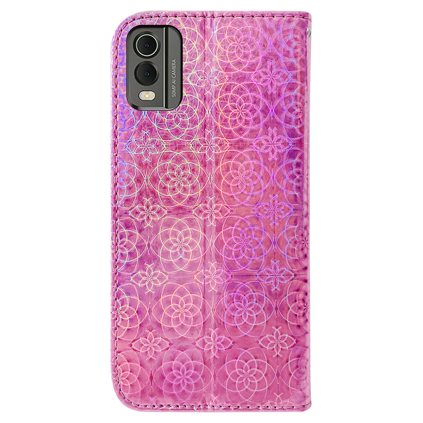For Nokia C32 PU Leather Wallet Flip Case Dazzling Flower Pattern Folding Stand Phone Cover