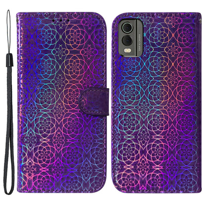 For Nokia C32 PU Leather Wallet Flip Case Dazzling Flower Pattern Folding Stand Phone Cover