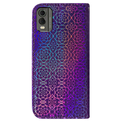 For Nokia C32 PU Leather Wallet Flip Case Dazzling Flower Pattern Folding Stand Phone Cover