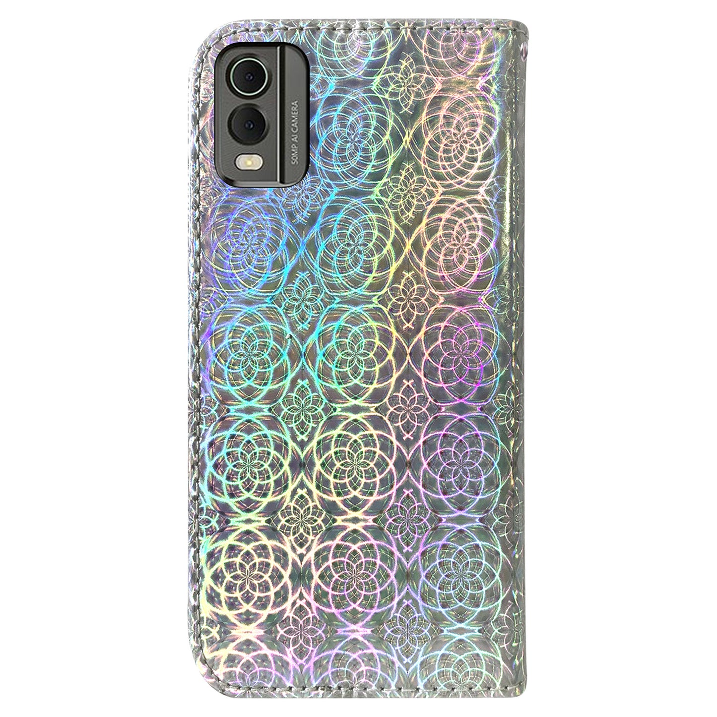 For Nokia C32 PU Leather Wallet Flip Case Dazzling Flower Pattern Folding Stand Phone Cover