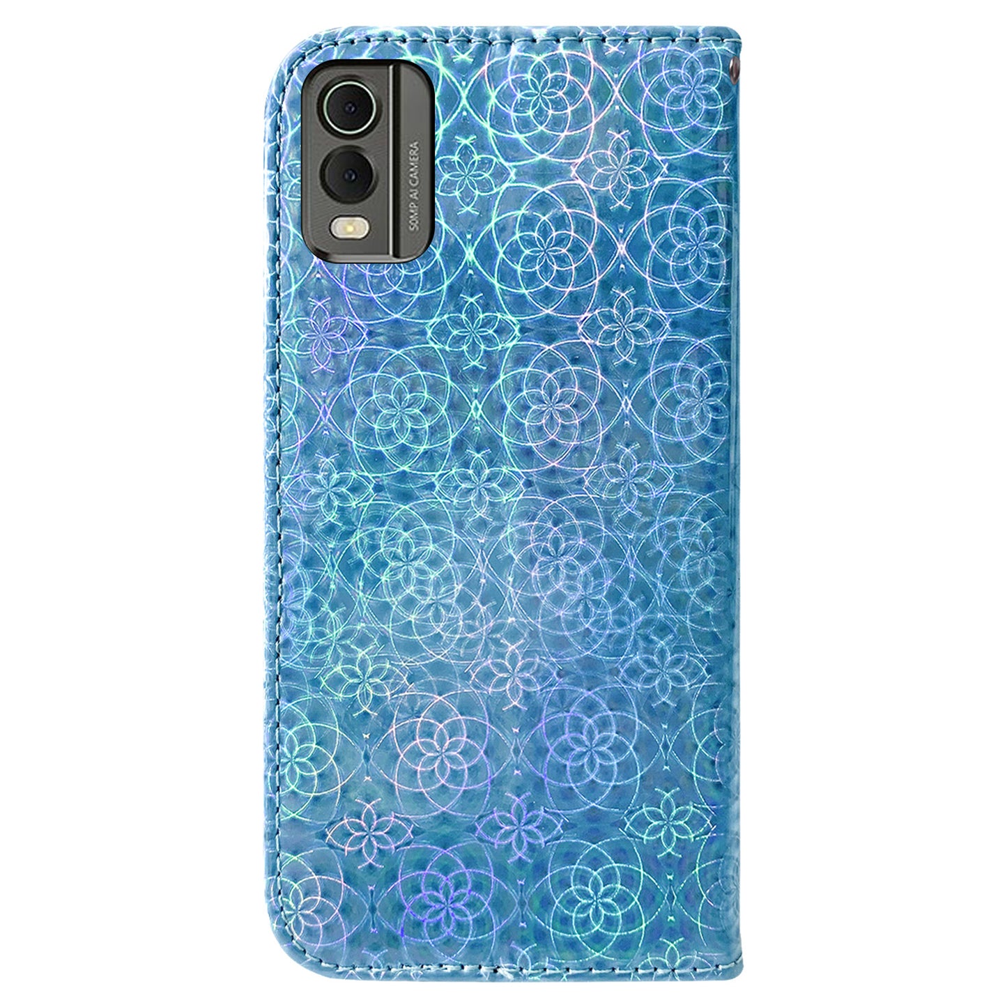 For Nokia C32 PU Leather Wallet Flip Case Dazzling Flower Pattern Folding Stand Phone Cover