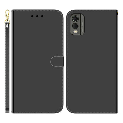 For Nokia C32 Flip Wallet Phone Case PU Leather Mirror-Like Surface Stand Cover