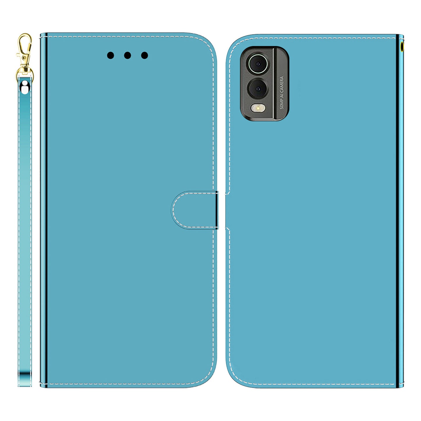 For Nokia C32 Flip Wallet Phone Case PU Leather Mirror-Like Surface Stand Cover