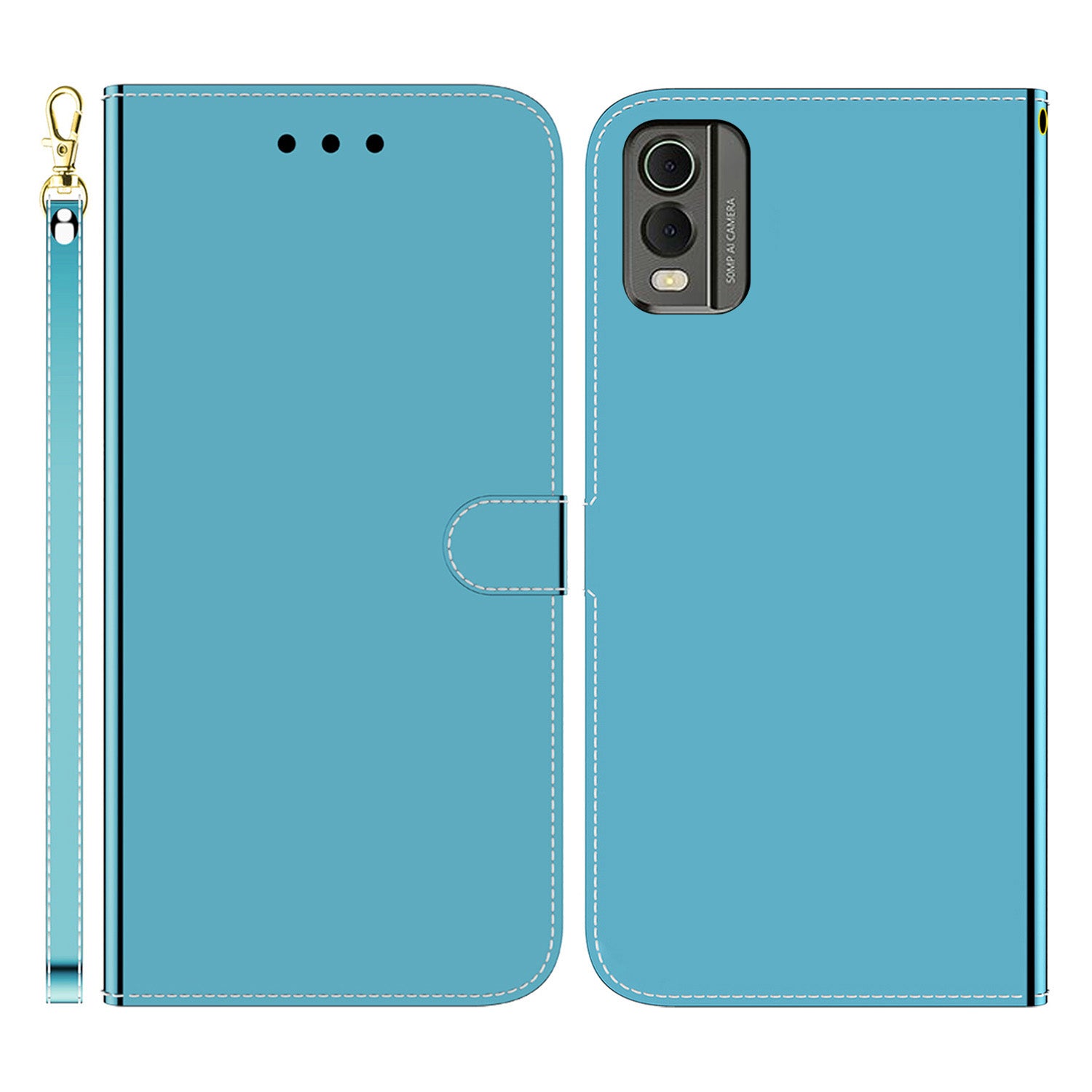 For Nokia C32 Flip Wallet Phone Case PU Leather Mirror-Like Surface Stand Cover