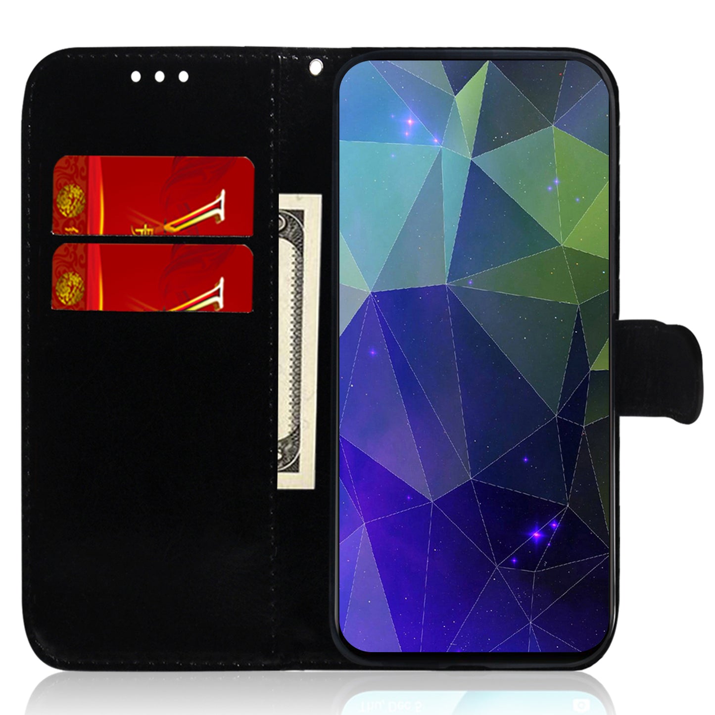 For Nokia C32 Flip Wallet Phone Case PU Leather Mirror-Like Surface Stand Cover