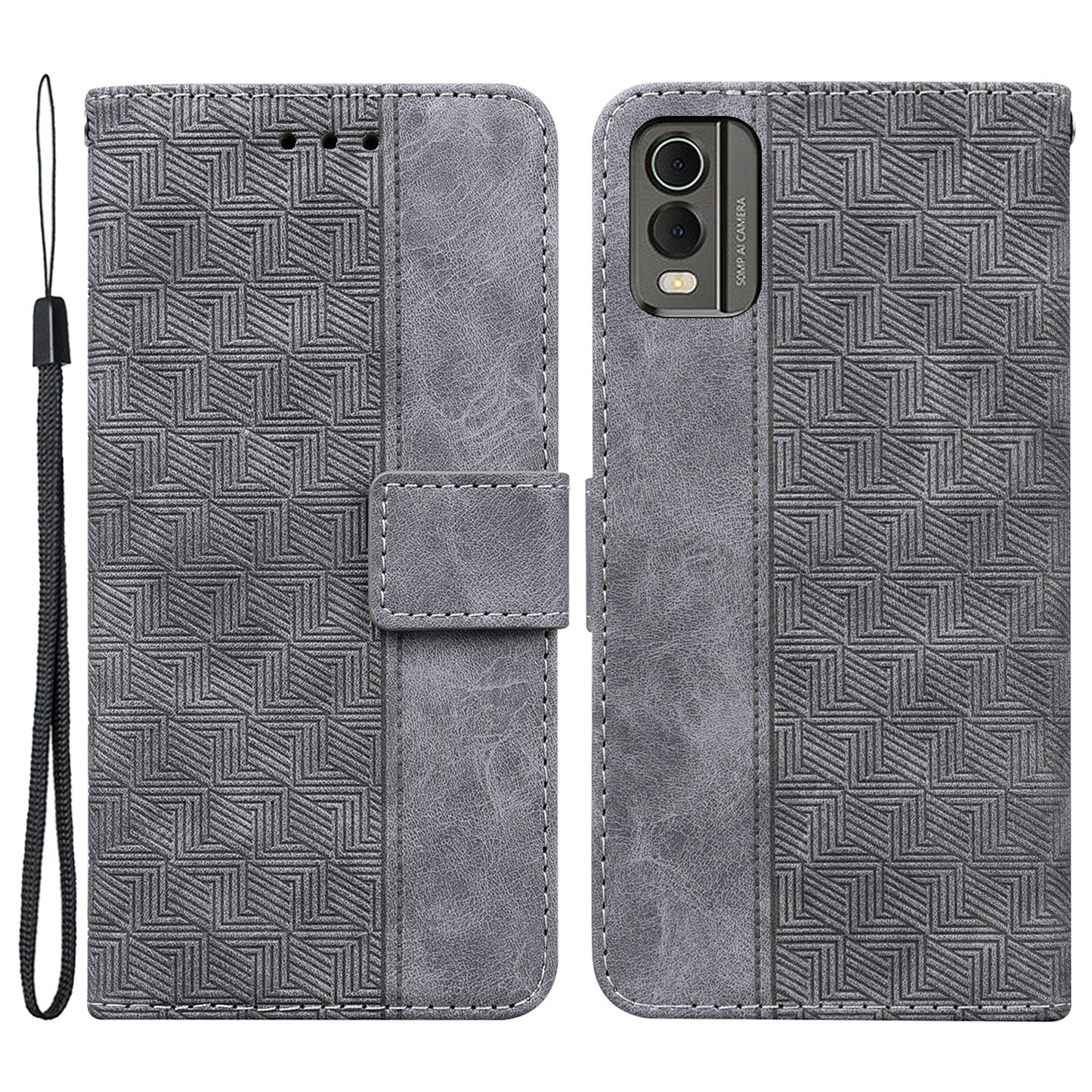 For Nokia C32 Wallet Phone Case PU Leather Geometry Pattern Imprinted Stand Flip Cover