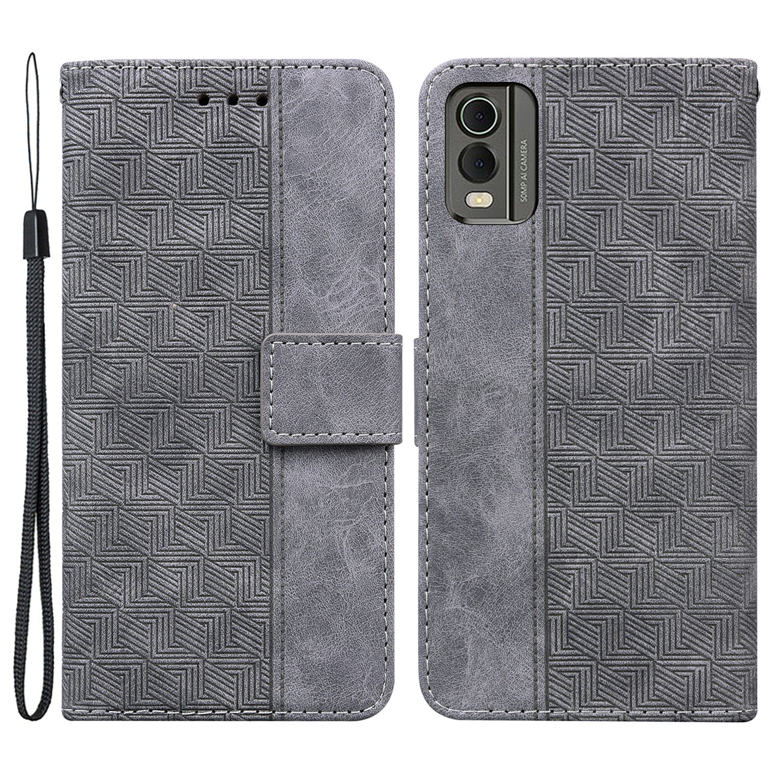 For Nokia C32 Wallet Phone Case PU Leather Geometry Pattern Imprinted Stand Flip Cover