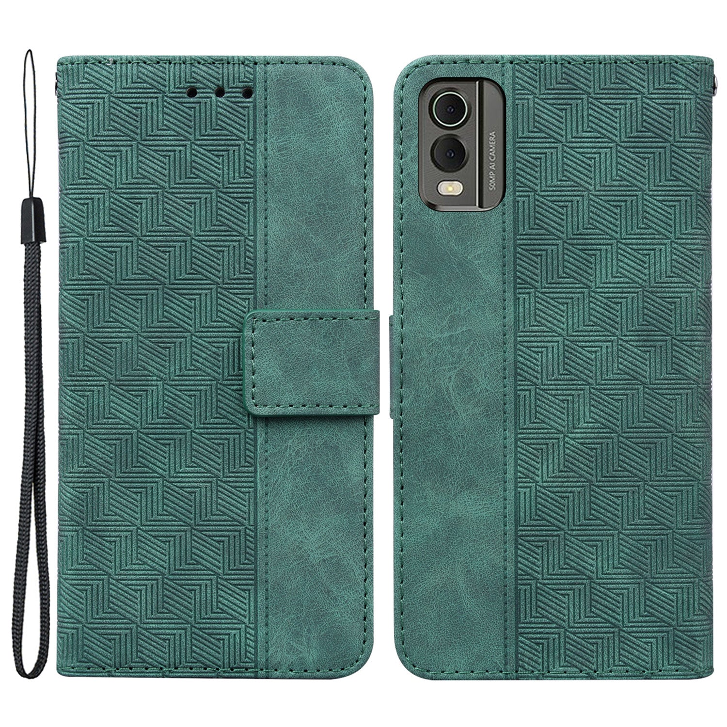 For Nokia C32 Wallet Phone Case PU Leather Geometry Pattern Imprinted Stand Flip Cover