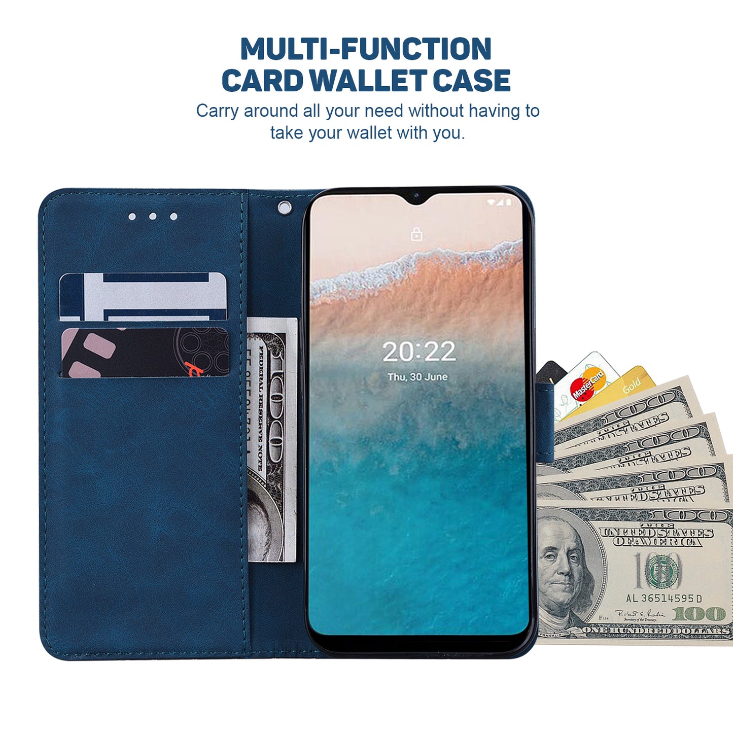 For Nokia C32 Wallet Phone Case PU Leather Geometry Pattern Imprinted Stand Flip Cover