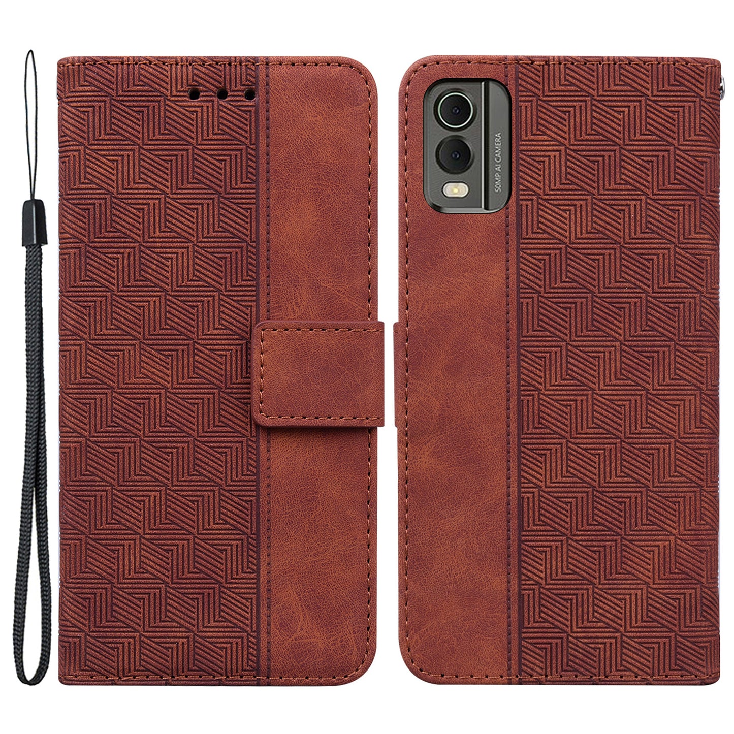 For Nokia C32 Wallet Phone Case PU Leather Geometry Pattern Imprinted Stand Flip Cover
