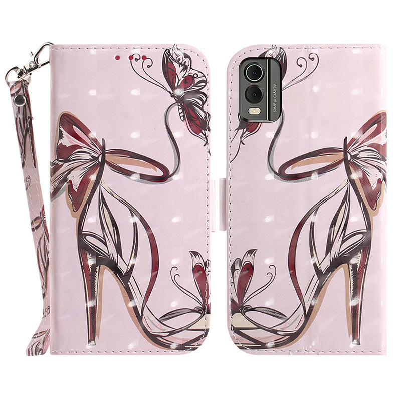 For Nokia C32 Pattern Design Folio Cover PU Leather Stand Wallet Phone Case with Strap