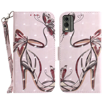 For Nokia C32 Pattern Design Folio Cover PU Leather Stand Wallet Phone Case with Strap