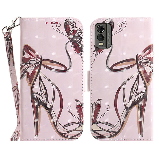 For Nokia C32 Pattern Design Folio Cover PU Leather Stand Wallet Phone Case with Strap