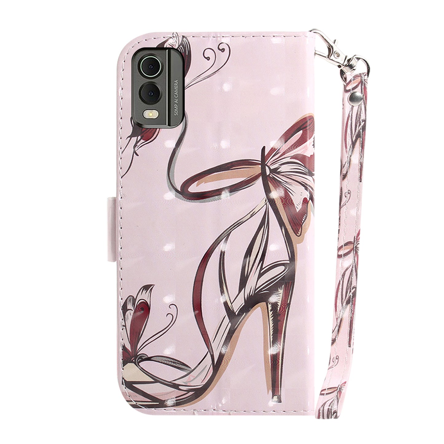 For Nokia C32 Pattern Design Folio Cover PU Leather Stand Wallet Phone Case with Strap