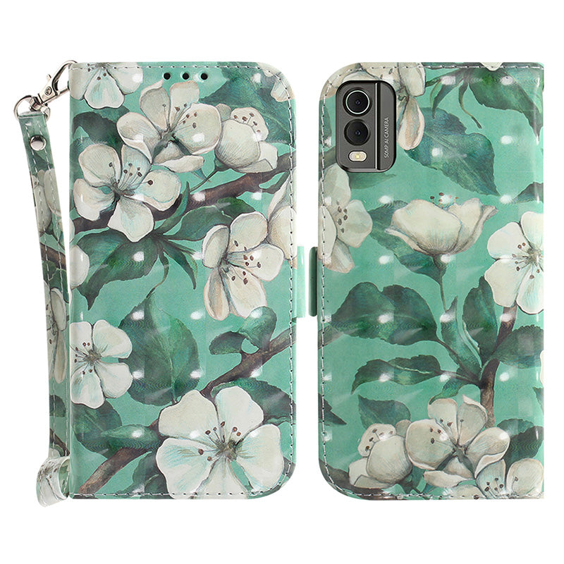 For Nokia C32 Pattern Design Folio Cover PU Leather Stand Wallet Phone Case with Strap