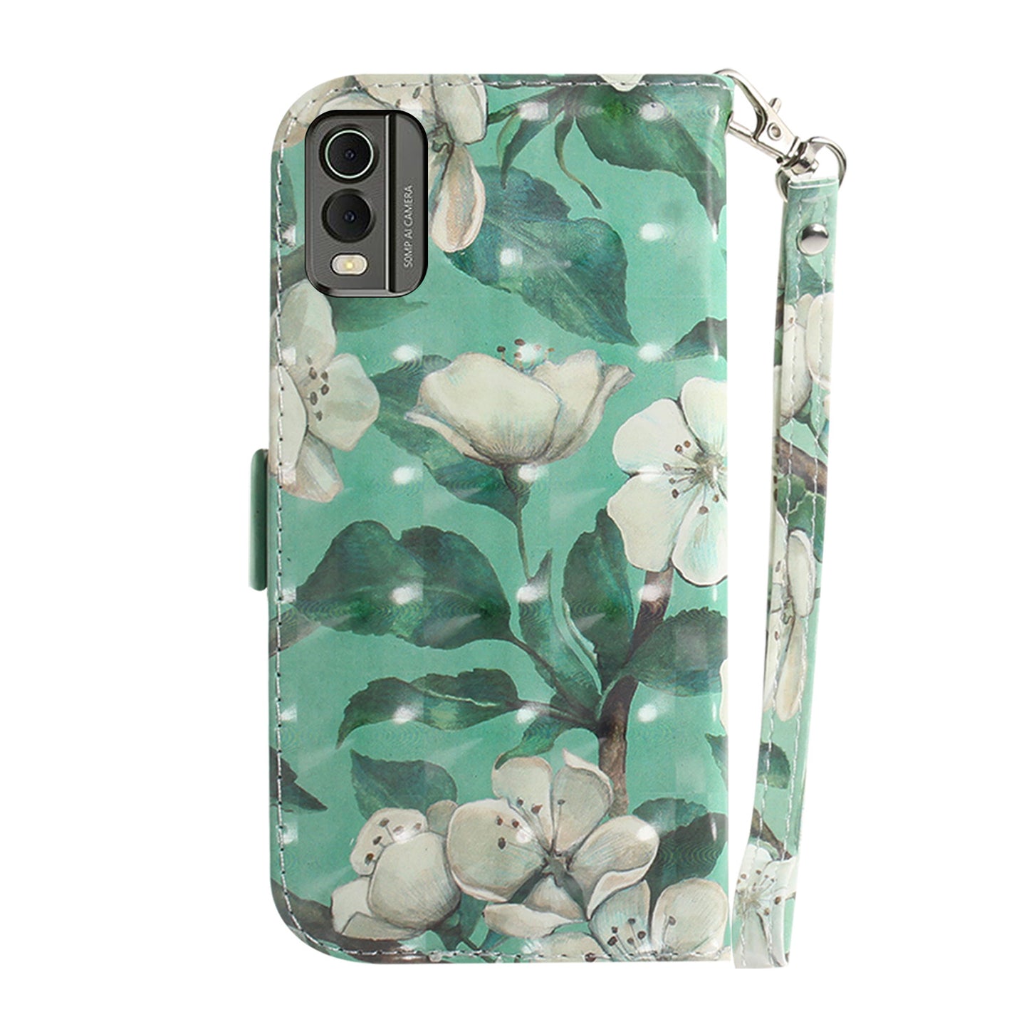 For Nokia C32 Pattern Design Folio Cover PU Leather Stand Wallet Phone Case with Strap