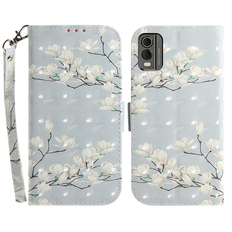 For Nokia C32 Pattern Design Folio Cover PU Leather Stand Wallet Phone Case with Strap