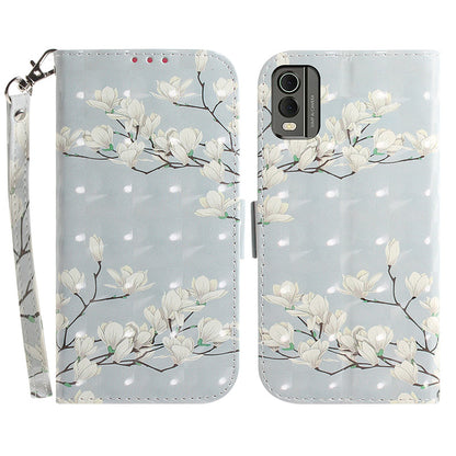 For Nokia C32 Pattern Design Folio Cover PU Leather Stand Wallet Phone Case with Strap