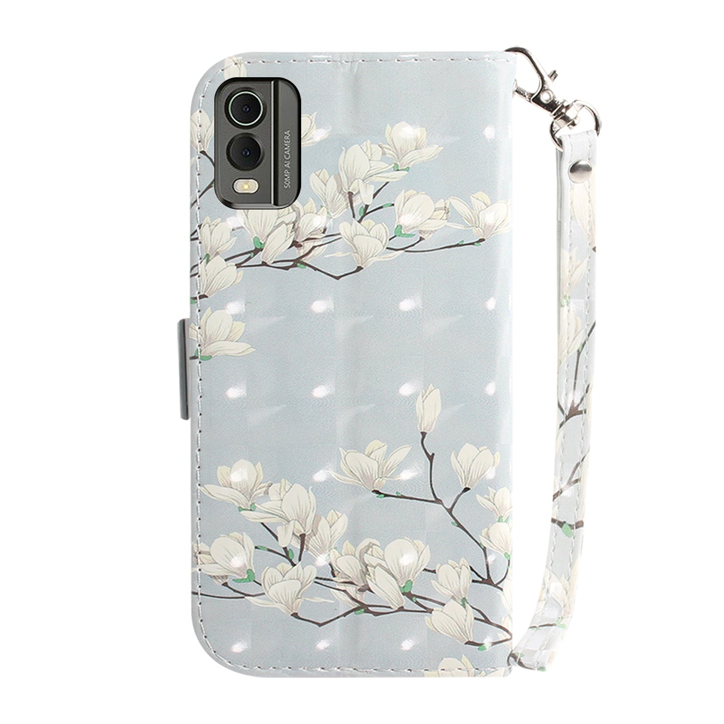 For Nokia C32 Pattern Design Folio Cover PU Leather Stand Wallet Phone Case with Strap