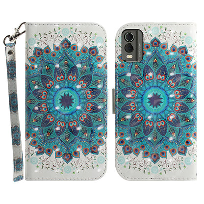 For Nokia C32 Pattern Design Folio Cover PU Leather Stand Wallet Phone Case with Strap