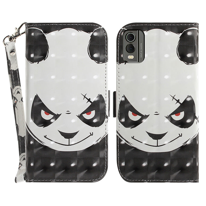 For Nokia C32 Pattern Design Folio Cover PU Leather Stand Wallet Phone Case with Strap